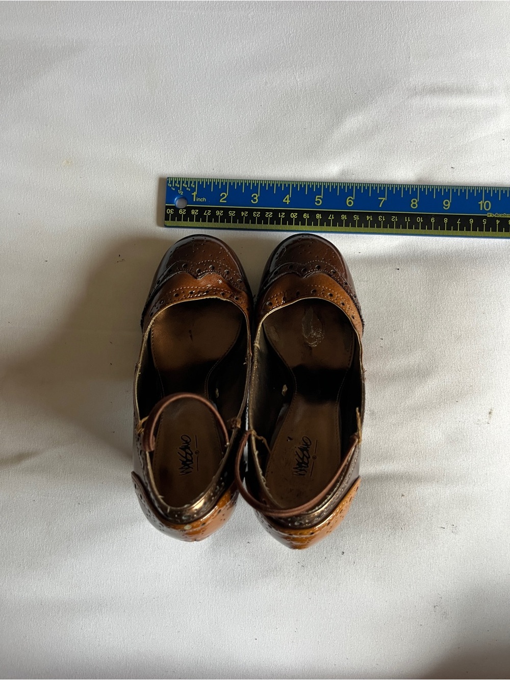 Mossimo Women Size 5.5 Brown Bronze Patent Wingtip Oxford Mary Jane Block Heels - Picture 8 of 16